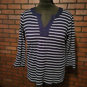 Jones New York 3/4 Sleeve Navy striped T-shirt